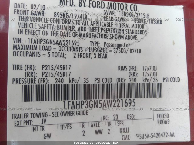 Photo 8 VIN: 1FAHP3GN5AW221695 - FORD FOCUS 