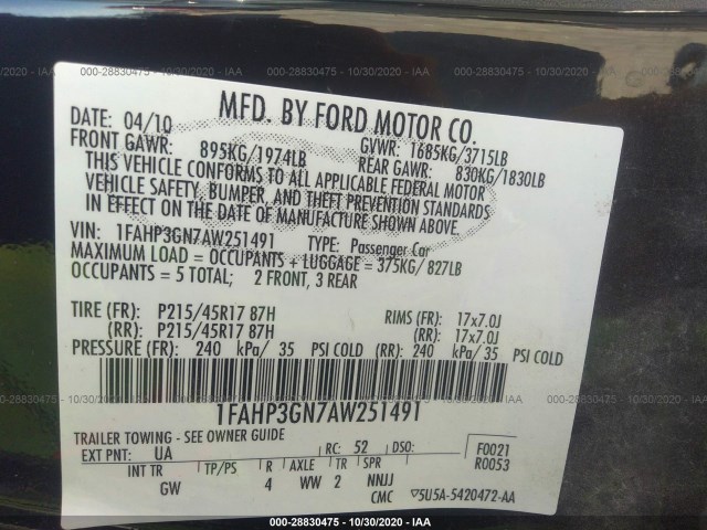 Photo 8 VIN: 1FAHP3GN7AW251491 - FORD FOCUS 