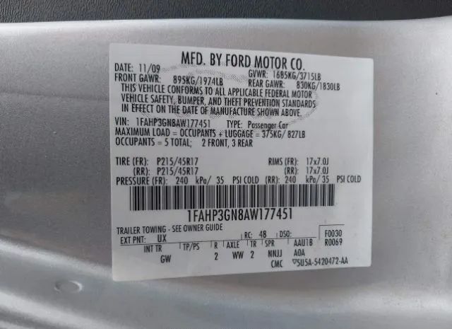 Photo 8 VIN: 1FAHP3GN8AW177451 - FORD FOCUS 