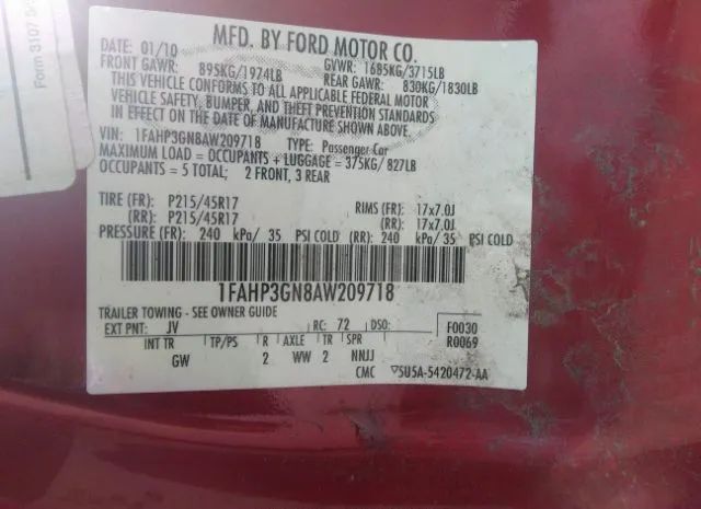 Photo 8 VIN: 1FAHP3GN8AW209718 - FORD FOCUS 