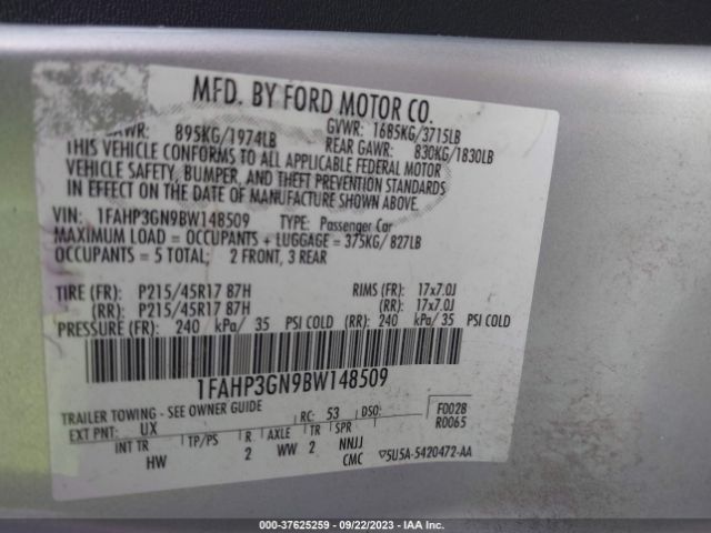 Photo 8 VIN: 1FAHP3GN9BW148509 - FORD FOCUS 