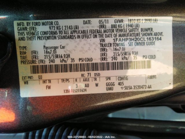 Photo 8 VIN: 1FAHP3H20CL163164 - FORD FOCUS 