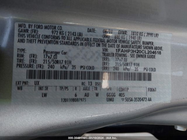 Photo 8 VIN: 1FAHP3H20CL204618 - FORD FOCUS 