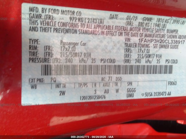 Photo 8 VIN: 1FAHP3H20CL338917 - FORD FOCUS 