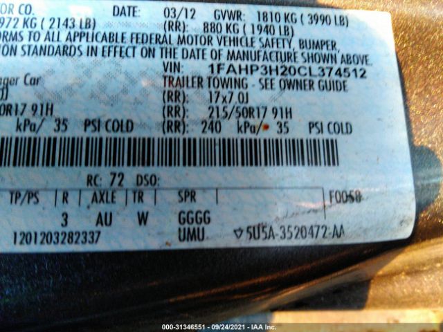 Photo 8 VIN: 1FAHP3H20CL374512 - FORD FOCUS 