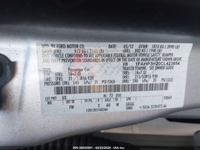 Photo 8 VIN: 1FAHP3H20CL423854 - FORD FOCUS 