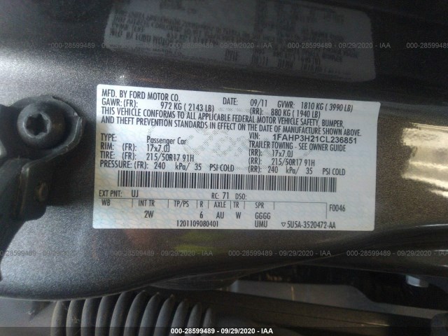 Photo 8 VIN: 1FAHP3H21CL236851 - FORD FOCUS 