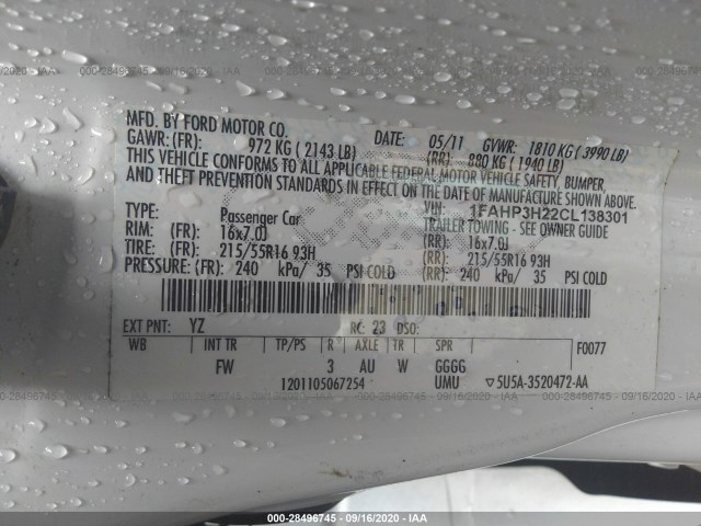 Photo 8 VIN: 1FAHP3H22CL138301 - FORD FOCUS 