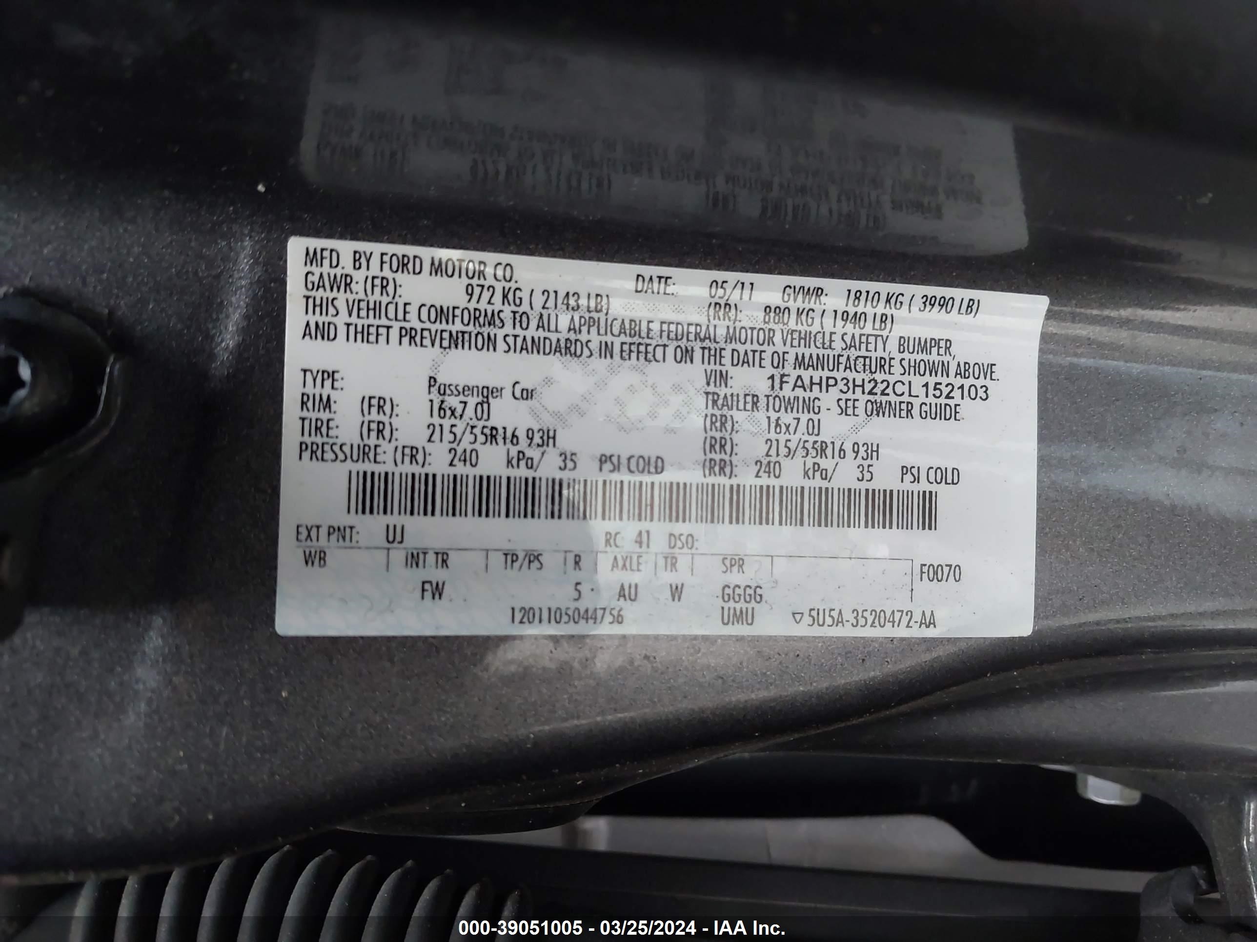 Photo 8 VIN: 1FAHP3H22CL152103 - FORD FOCUS 