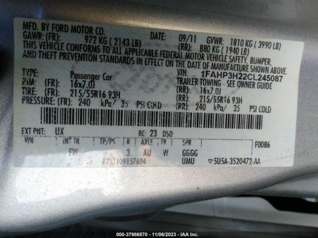 Photo 8 VIN: 1FAHP3H22CL245087 - FORD FOCUS 