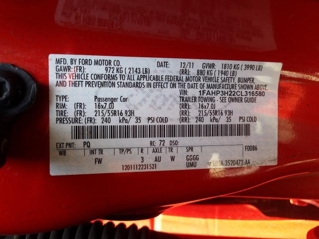 Photo 9 VIN: 1FAHP3H22CL316580 - FORD FOCUS SEL 