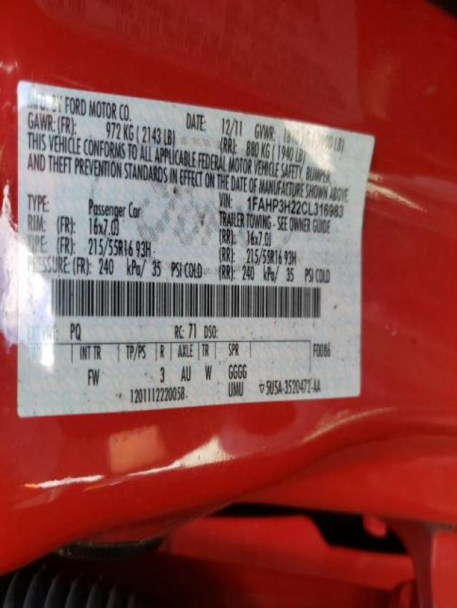 Photo 9 VIN: 1FAHP3H22CL316983 - FORD FOCUS SEL 