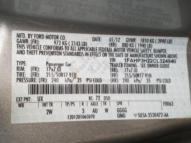 Photo 9 VIN: 1FAHP3H22CL324940 - FORD FOCUS SEL 