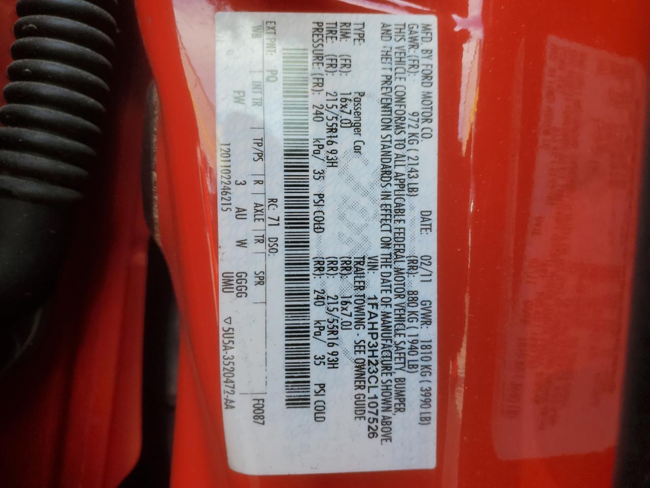 Photo 12 VIN: 1FAHP3H23CL107526 - FORD FOCUS 