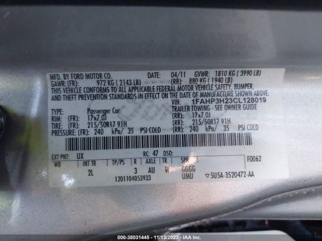 Photo 8 VIN: 1FAHP3H23CL128019 - FORD FOCUS 