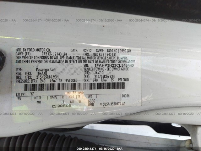 Photo 8 VIN: 1FAHP3H23CL348440 - FORD FOCUS 