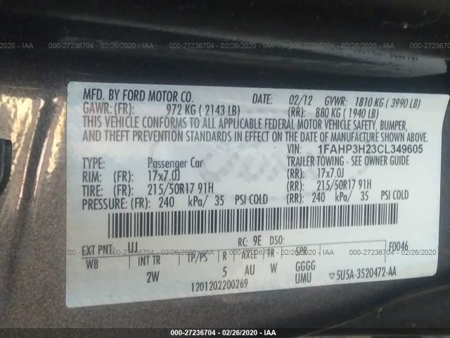 Photo 8 VIN: 1FAHP3H23CL349605 - FORD FOCUS 