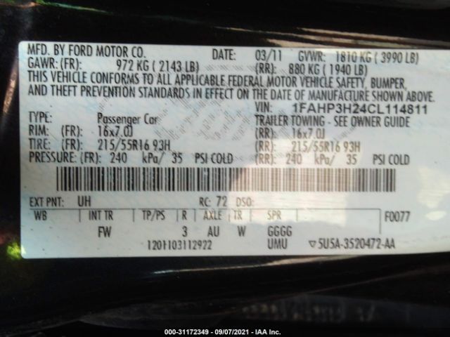 Photo 8 VIN: 1FAHP3H24CL114811 - FORD FOCUS 