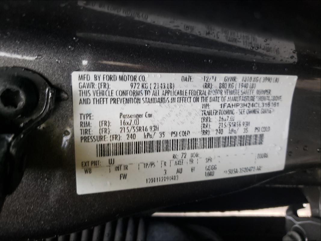 Photo 9 VIN: 1FAHP3H24CL316161 - FORD FOCUS SEL 