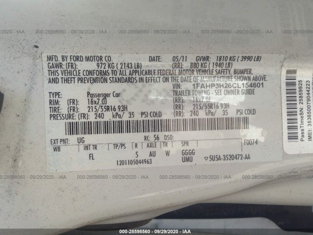 Photo 8 VIN: 1FAHP3H26CL154601 - FORD FOCUS 