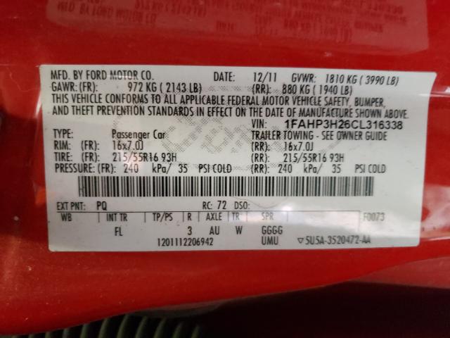 Photo 9 VIN: 1FAHP3H26CL316338 - FORD FOCUS SEL 