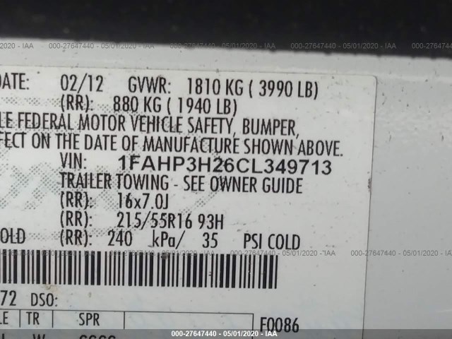 Photo 8 VIN: 1FAHP3H26CL349713 - FORD FOCUS 