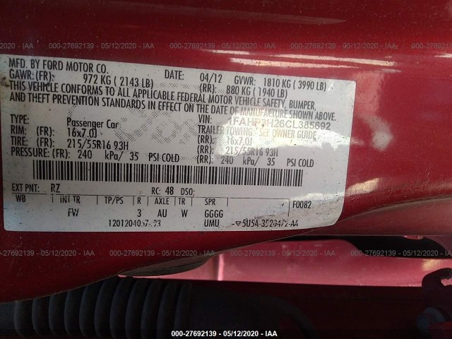 Photo 8 VIN: 1FAHP3H26CL385692 - FORD FOCUS 