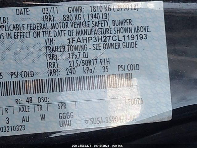 Photo 8 VIN: 1FAHP3H27CL119193 - FORD FOCUS 