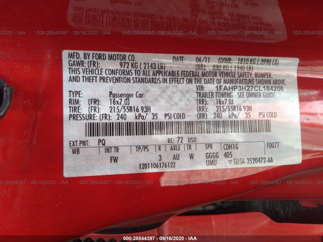 Photo 8 VIN: 1FAHP3H27CL184206 - FORD FOCUS 