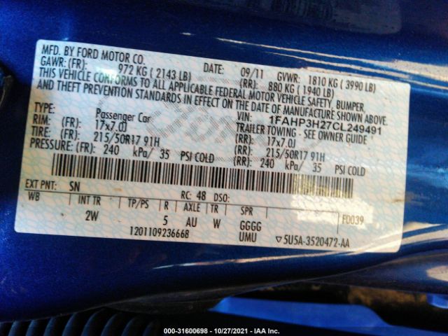 Photo 8 VIN: 1FAHP3H27CL249491 - FORD FOCUS 