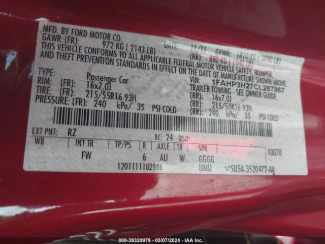 Photo 8 VIN: 1FAHP3H27CL287867 - FORD FOCUS 