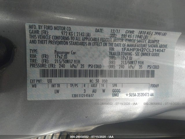 Photo 8 VIN: 1FAHP3H27CL314047 - FORD FOCUS 