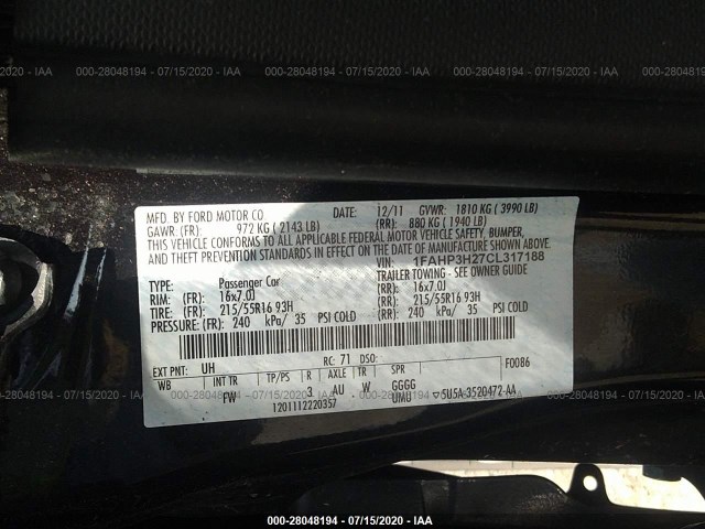 Photo 8 VIN: 1FAHP3H27CL317188 - FORD FOCUS 