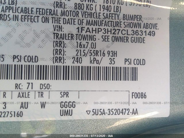 Photo 8 VIN: 1FAHP3H27CL363149 - FORD FOCUS 