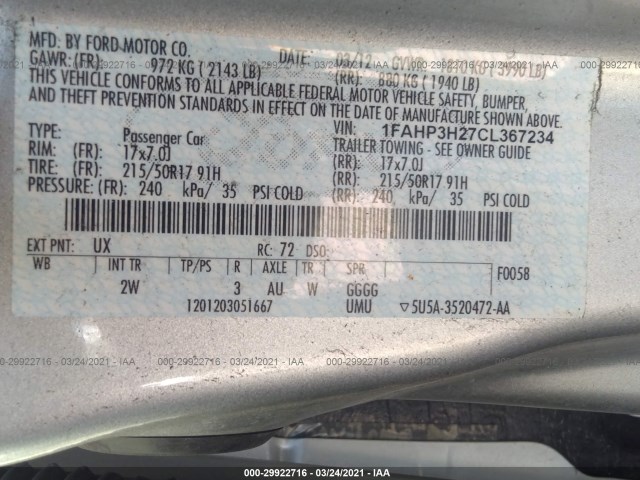 Photo 8 VIN: 1FAHP3H27CL367234 - FORD FOCUS 