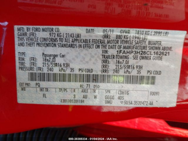 Photo 8 VIN: 1FAHP3H28CL162621 - FORD FOCUS 