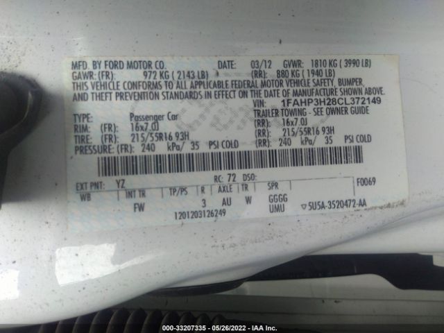 Photo 8 VIN: 1FAHP3H28CL372149 - FORD FOCUS 