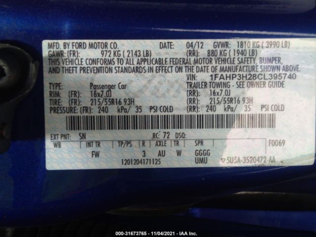 Photo 8 VIN: 1FAHP3H28CL395740 - FORD FOCUS 