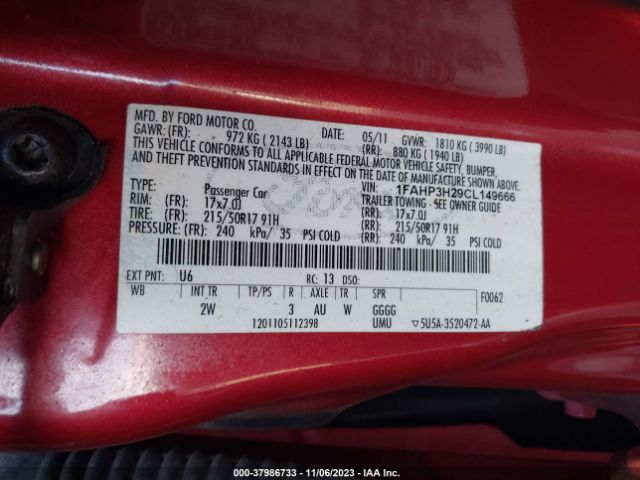 Photo 8 VIN: 1FAHP3H29CL149666 - FORD FOCUS 