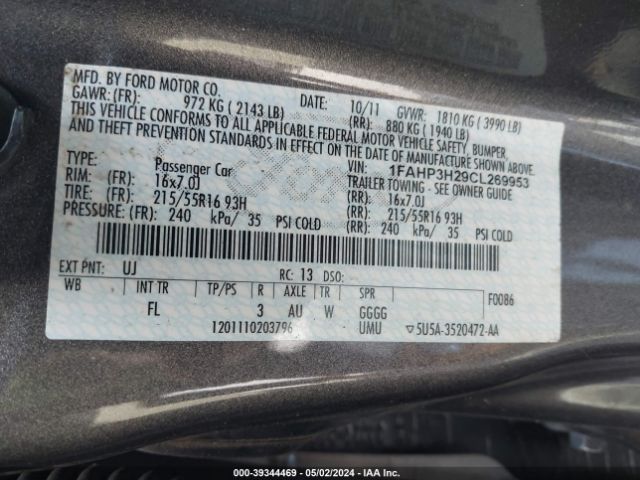 Photo 8 VIN: 1FAHP3H29CL269953 - FORD FOCUS 