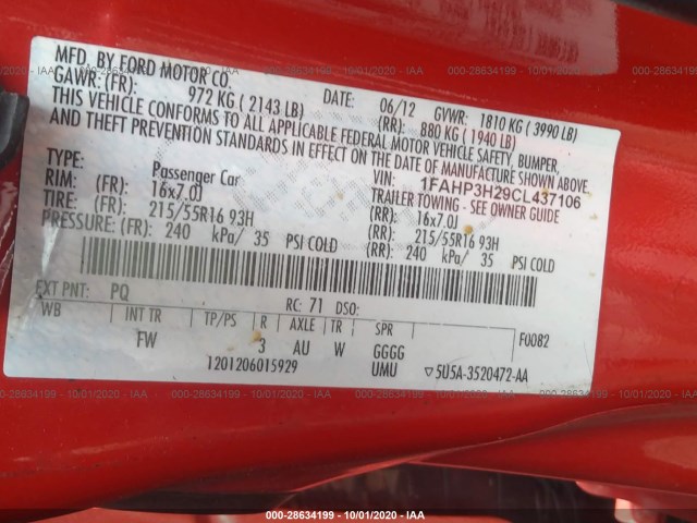 Photo 8 VIN: 1FAHP3H29CL437106 - FORD FOCUS 