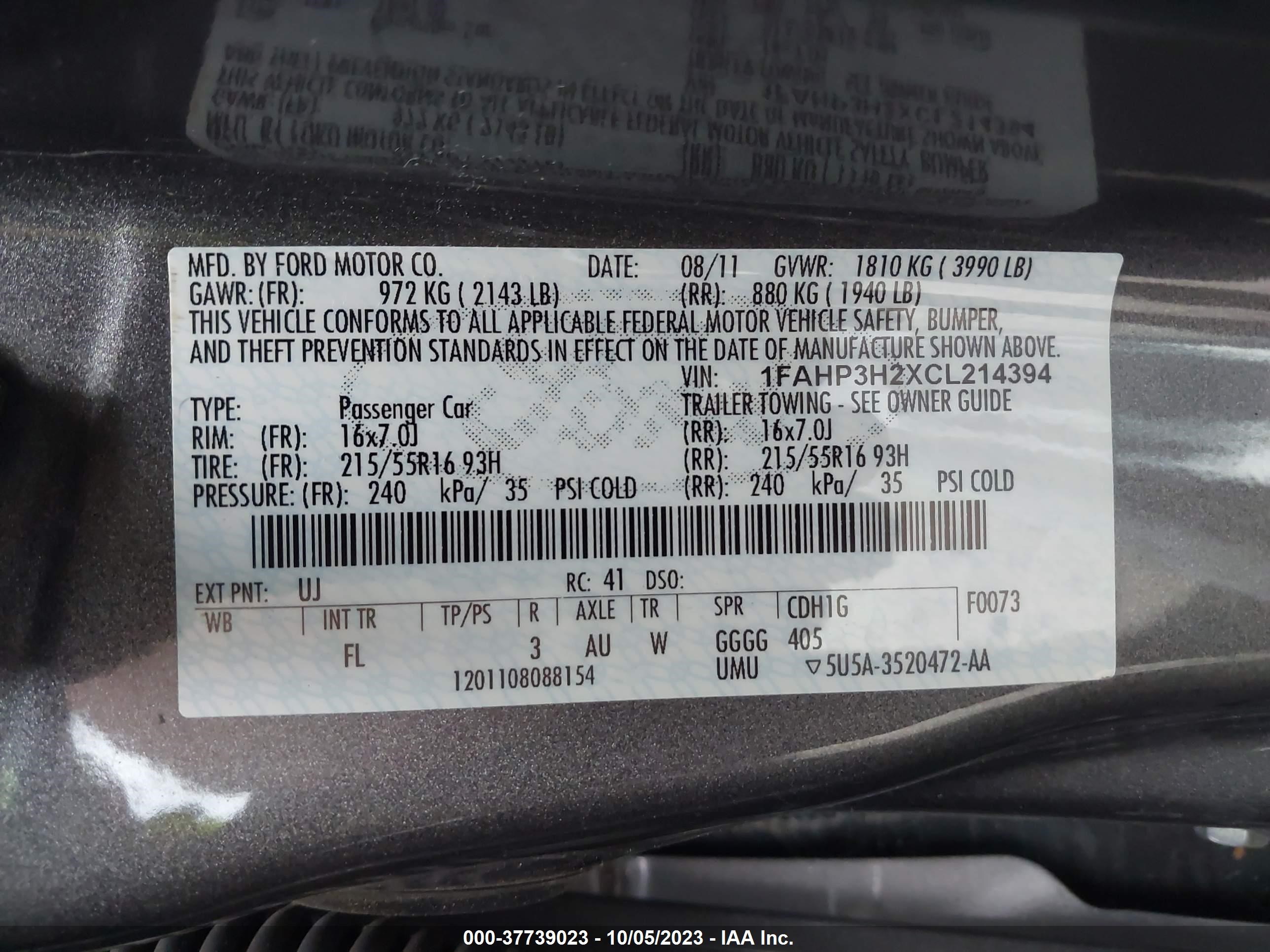 Photo 8 VIN: 1FAHP3H2XCL214394 - FORD FOCUS 