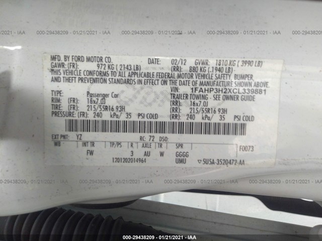 Photo 8 VIN: 1FAHP3H2XCL339881 - FORD FOCUS 