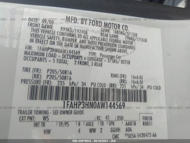 Photo 8 VIN: 1FAHP3HN0AW144569 - FORD FOCUS 