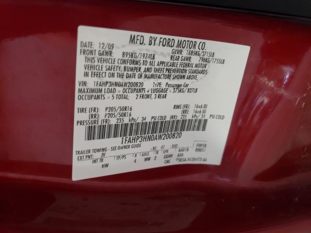 Photo 9 VIN: 1FAHP3HN0AW200820 - FORD FOCUS ZX3 