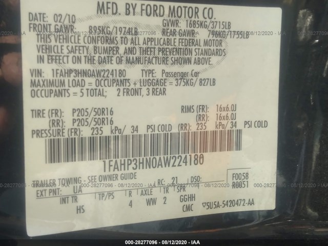 Photo 8 VIN: 1FAHP3HN0AW224180 - FORD FOCUS 