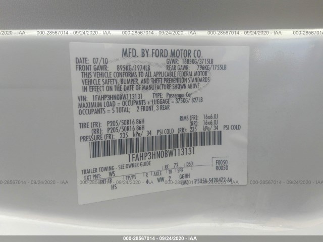 Photo 8 VIN: 1FAHP3HN0BW113131 - FORD FOCUS 