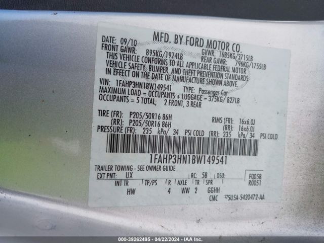 Photo 8 VIN: 1FAHP3HN1BW149541 - FORD FOCUS 