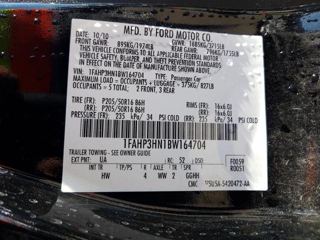 Photo 9 VIN: 1FAHP3HN1BW164704 - FORD FOCUS SEL 