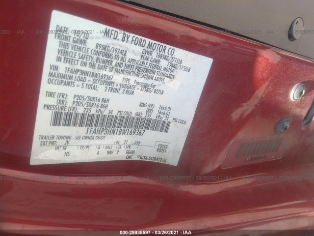 Photo 8 VIN: 1FAHP3HN1BW169367 - FORD FOCUS 